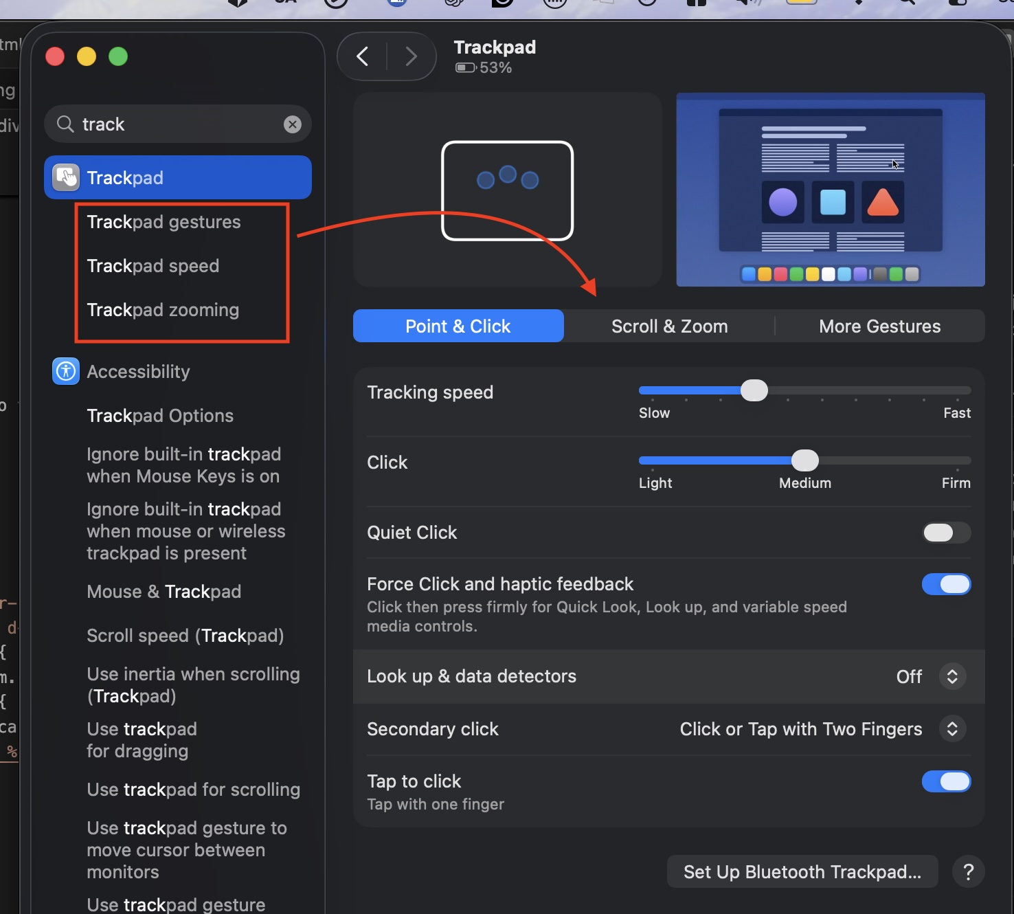 System Settings → Trackpad main pane