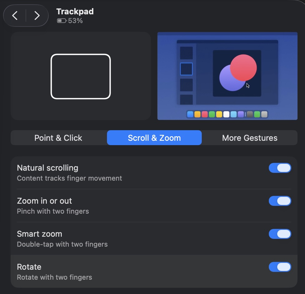 Zoom and Rotate settings